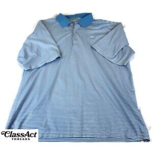 Peter Millar Polo Mens Blue Striped Casual Cotton Short Sleeve Golf Shirt Sz L